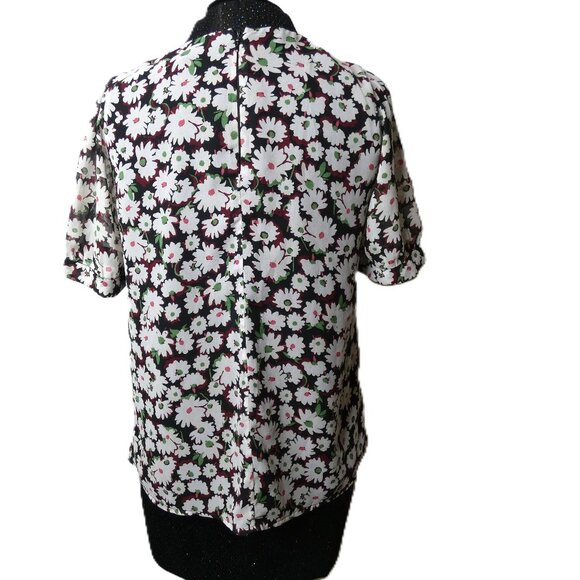Chiffon Blouse Sz 4 Daisies Black Floral Short Sleeve French Connection Quality - Picture 2 of 6